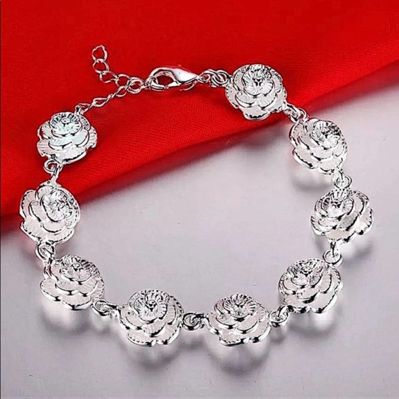 STERLING SILVER FLOWER TASSEL NECKLACE BRACELET RING EARRINGS SET - Picture 5 of 8